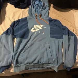 Nike Air Two-Tone Blue Hoodie with Orange Detail